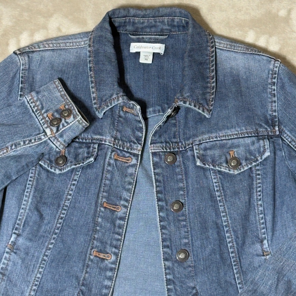 Coldwater Creek Petite Medium Wash Denim Trucker Jacket Size P8 Blue Outerwear